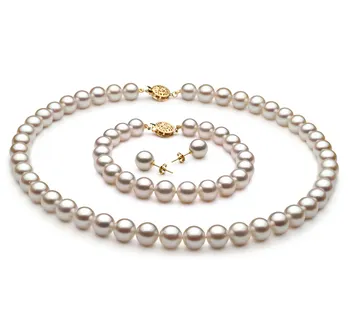 8-9mm Akoya Giapponese Parure en Bianco