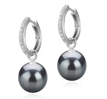 10-11mm Di Tahiti Orecchini en Olivia Perle Pendenti Nero