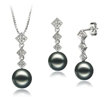 8-9mm Akoya Giapponese Parure en Rossana Nero