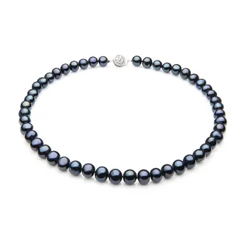 7-8mm di Perle Acqua Dolce Collana en Singolo Nero