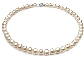 Collana Con Perla D'Acqua Dolce Naturale 16x21mm &ndash; Bianca Barocca &ndash; Argentato 925
