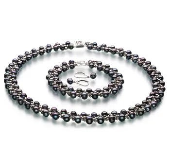 6-7mm di Perle Acqua Dolce Parure en Onda Nero