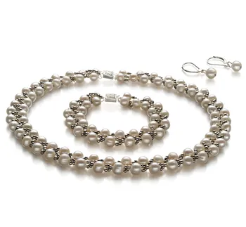 6-7mm di Perle Acqua Dolce Parure en Onda Bianco