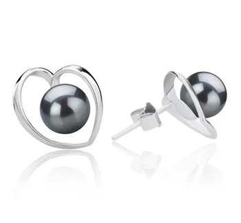 6-7mm di Perle Acqua Dolce Orecchini en Winna-cuore Nero