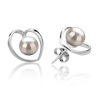 6-7mm di Perle Acqua Dolce Orecchini en Winna-cuore Bianco