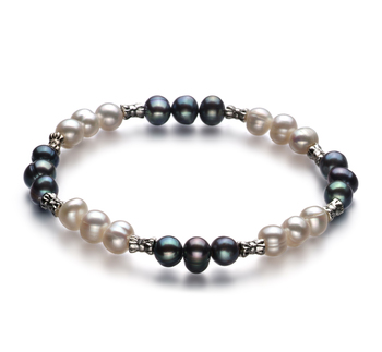 6-7mm di Perle Acqua Dolce Bracciale en YinYang Nero